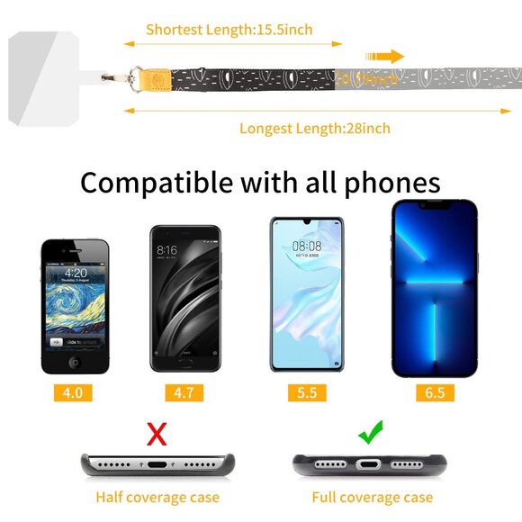 Phone Lanyard - 2 Pads, 1 Adjustable Neck Strap, 1 Wrist Strap, Nylon Lanyard - Picture 3 of 6